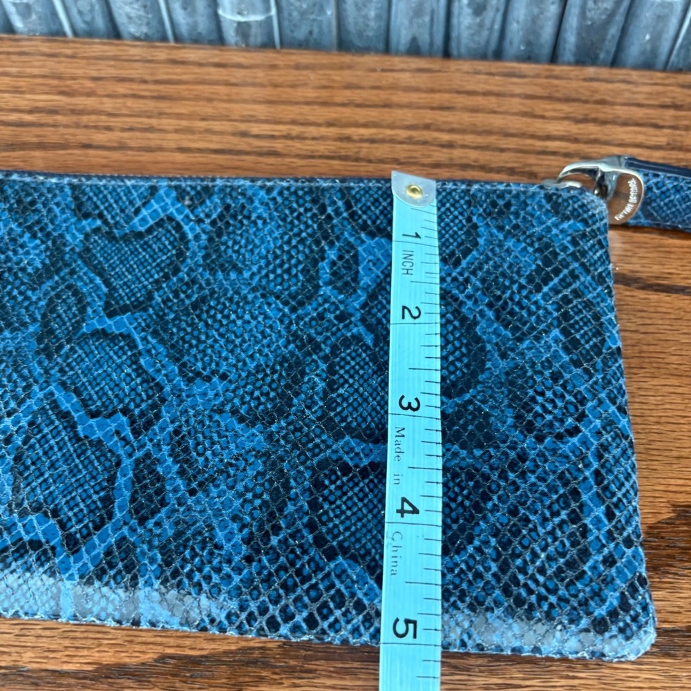 Henri Bendel Blue Snakeskin Embossed Leather Wristlet Pouch Clutch Bag - Picture 6 of 7
